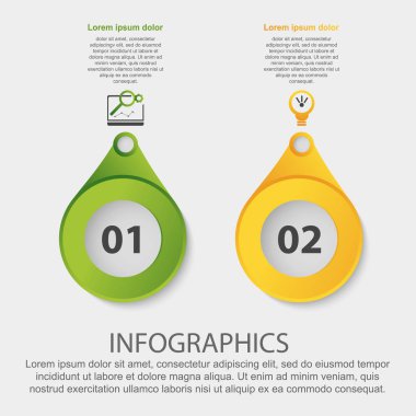 Modern 3d illüstrasyon vektör. İki öğe dairesel Infographic şablonu. Simge ve metin. İş, sunumlar, web tasarım, uygulamaları, arabirimleri, 2 adım diyagramları için tasarlanmış