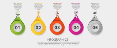 Modern 3d illüstrasyon vektör. Beş Element dairesel Infographic şablonu. Simge ve metin. İş, sunumlar, web tasarım, uygulamaları, arabirimleri, 5 adım diyagramları için tasarlanmış