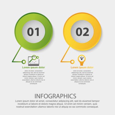 Modern 3d illüstrasyon vektör. İki öğe dairesel Infographic şablonu. Simge ve metin. İş, sunumlar, web tasarım, uygulamaları, arabirimleri, 2 adım diyagramları için tasarlanmış