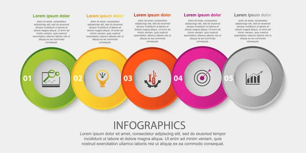 Illustration Vectorielle Moderne Modèle Infographie Circulaire Avec Cinq Éléments Icônes — Image vectorielle