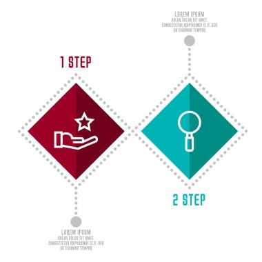 Modern 3d illüstrasyon vektör. İki öğe, şablonla Infographic rhombus. Zaman çizelgesi adım adım. Grafik 2 adım eğitim, iş, sunumlar, web tasarım, diyagramları, için tasarlanmış.