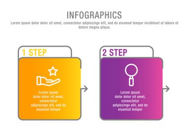 Modern 3D vektör illüstrasyon. İki öğe, kare ve yüzdeleri olan dikdörtgen bir İnfografik şablon. İş, sunumlar, web tasarımı, arayüz, 2 adımda grafikler için tasarlanmıştır.