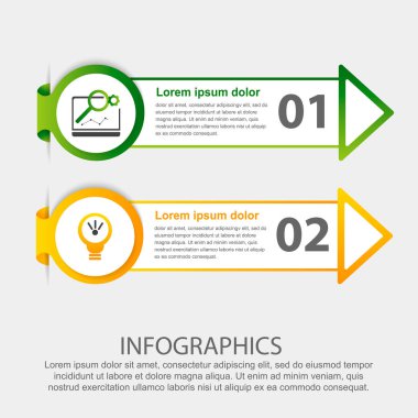 Modern 3d illüstrasyon vektör. Dairesel adım etikel Infographic şablonu iki öğeleri ve oklar. Simge ve metin içerir. İş, sunumlar, iş akışı düzeni, 2-adım diyagramları için tasarlanmış.