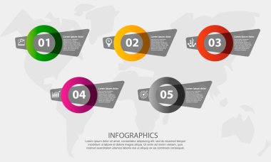 Modern 3d illüstrasyon vektör. Petal şirketi Infographic şablonu beş öğeleri ve daireler ile. Simge ve metin içerir. Tasarlanan iş, sunumlar, iş akışı düzeni için adım 5 diyagramları.