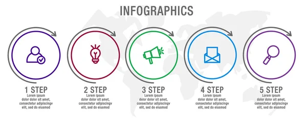 Modern Line Vector Illustration Infographic Circles Template Five Elements Sectors — Stock Vector