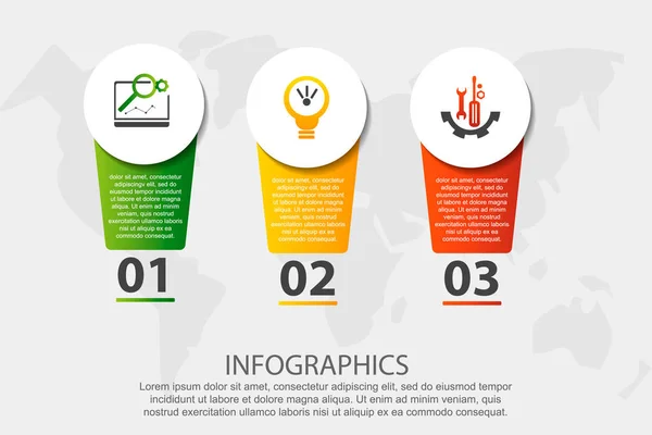 Moderne Vektorillustration Infografische Kreise Vorlage Mit Drei Elementen Sektoren Symbolen — Stockvektor