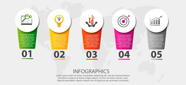 Ilustración Vectorial Moderna Plantilla Círculos Infográficos Con Cinco Elementos Sectores — Vector de stock