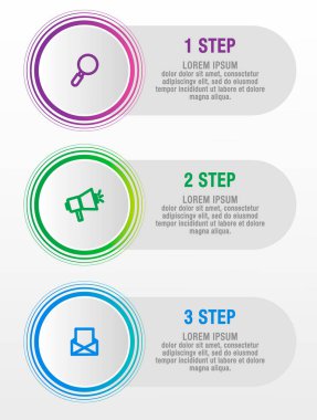 Modern vektör çizim 3d. Infographic şablonu üç elemanları, sektörler, simgeleri ile daireler. İş, sunumlar, web tasarım, arayüzü, iş akışı düzeni, 3 adımda diyagramları için tasarlanmış