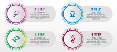 Modern vektör çizim 3d. Infographic şablon dört öğeleri, sektörler, simgeleri ile daireler. İş, sunumlar, web tasarım, arayüzü, iş akışı düzeni, 4 adımlar ile diyagramları için tasarlanmış