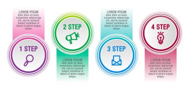 Modern vektör çizim 3d. Infographic şablon dört öğeleri, sektörler, simgeleri ile daireler. İş, sunumlar, web tasarım, arayüzü, iş akışı düzeni, 4 adımlar ile diyagramları için tasarlanmış