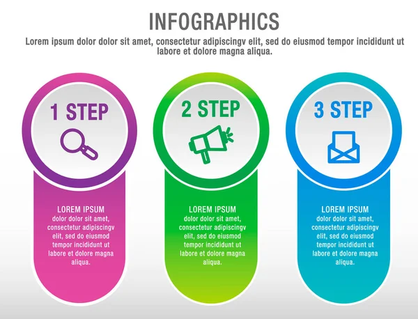 Modern vektör çizim 3d. Infographic şablonu üç elemanları, sektörler, simgeleri ile daireler. İş, sunumlar, web tasarım, arayüzü, iş akışı düzeni, 3 adımda diyagramları için tasarlanmış