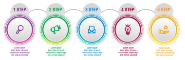 Modern vektör çizim. Infographic şablon beş elemanları, sektörler, simgeleri ile daireler. İş, sunumlar, web tasarım, arayüzü, iş akışı düzeni, 5 adım diyagramları için tasarlanmış