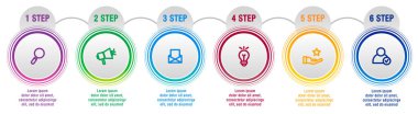 Modern vektör çizim. Infographic şablonu altı öğeleri, sektörler, simgeleri ile daireler. İş, sunumlar, web tasarım, arayüzü, iş akışı düzeni, 6 adımlar ile diyagramları için tasarlanmış.
