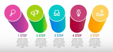 Modern vektör resimde 3 boyutlu veri görselleştirme. Beş Element Infographic daireler şablonu. İş, sunumlar, web tasarım, arabirimi, diyagramları 5 adımlar ve seçenekleri için tasarlanmış