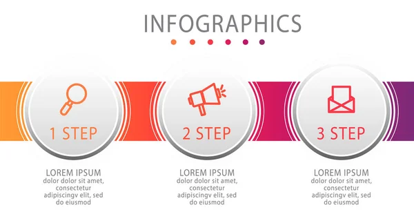 Moderne Vektorillustration Infografische Kreise Vorlage Mit Drei Elementen Sektoren Symbolen — Stockvektor