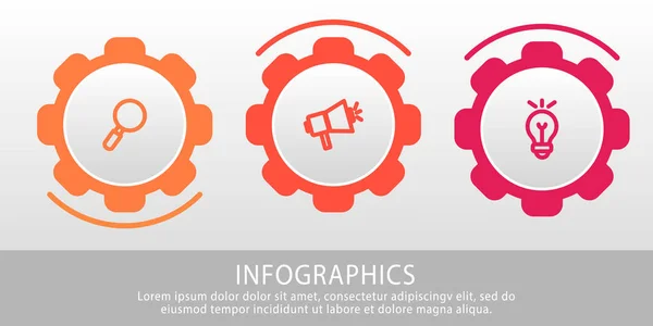 Ilustração Vetorial Moderna Modelo Engrenagens Infográficas Com Três Elementos Ícones — Vetor de Stock