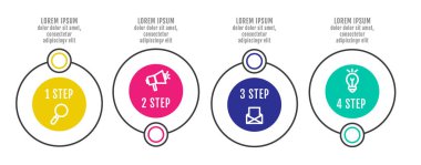 Modern ve sade düz vektör çizim. Dört daire, elemanları, sektörler ve yüzdeleri Infographic şablonu. İş, sunumlar, web tasarım, arabirimi 4 adım diyagramları için tasarlanmış