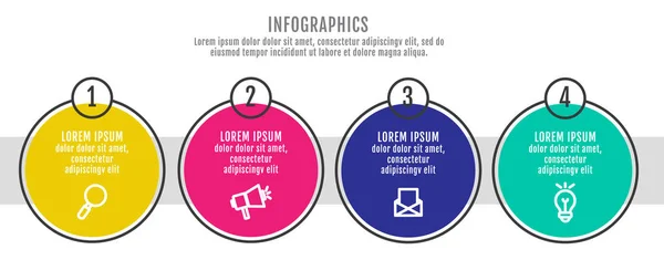 Современная Простая Плоская Векторная Иллюстрация Инфографический Шаблон Четырьмя Кругами Элементами — стоковый вектор
