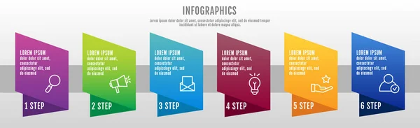 Visualización Moderna Datos Ilustración Vectorial Plantilla Infográfica Con Seis Elementos — Vector de stock