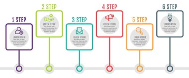 Modern ve sade düz vektör çizim. Altı nokta, öğeleri, kareler, yüzdeleri Infographic şablonu. İş, sunumlar, web tasarım, arabirimi 6 adım diyagramları için tasarlanmış