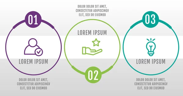 Modern ve sade düz vektör çizim. Üç daire, elemanları, sektörler ve yüzdeleri Infographic şablonu. İş, sunumlar, web tasarım, arabirimi 3 adım diyagramları için tasarlanmış.