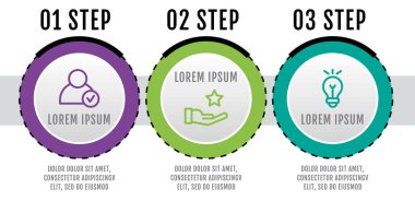 Modern vektör çizim 3d. Infographic şablonu üç elemanları, sektörler, simgeleri ile daireler. İş, sunumlar, web tasarım, arayüzü, iş akışı düzeni, 3 adımda diyagramları için tasarlanmış
