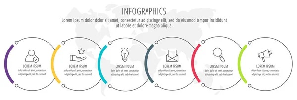 Modern ve sade düz vektör çizim. Altı daireler, elemanları, sektörler ve yüzdeleri Infographic şablonu. İş, sunumlar, web tasarım, arabirimi 6 adım diyagramları için tasarlanmış.