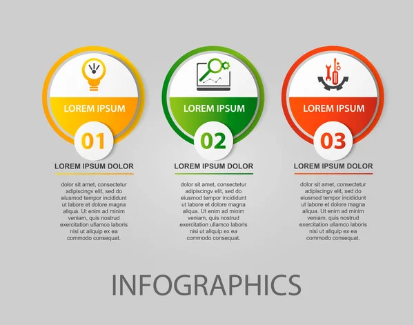 Modern 3d illüstrasyon vektör. Üç unsur dairesel Infographic şablonu. Simge ve metin. İş, sunumlar, web tasarım, uygulamaları, arabirimleri, 3 adımda diyagramları için tasarlanmış