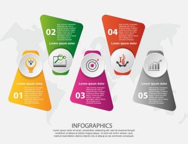 Modern 3d illüstrasyon vektör. Petal şirketi Infographic şablonu beş öğeleri ve daireler ile. Simge ve metin içerir. Tasarlanan iş, sunumlar, iş akışı düzeni için adım 5 diyagramları