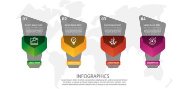 Modern 3D vektör illüstrasyon. Dört element ve üçgen ile Petal etiket Infographic şablonu. Simgeler ve metin içerir. İş, sunum, iş akışı düzeni, 4 adımlı diyagramları için tasarlanmıştır