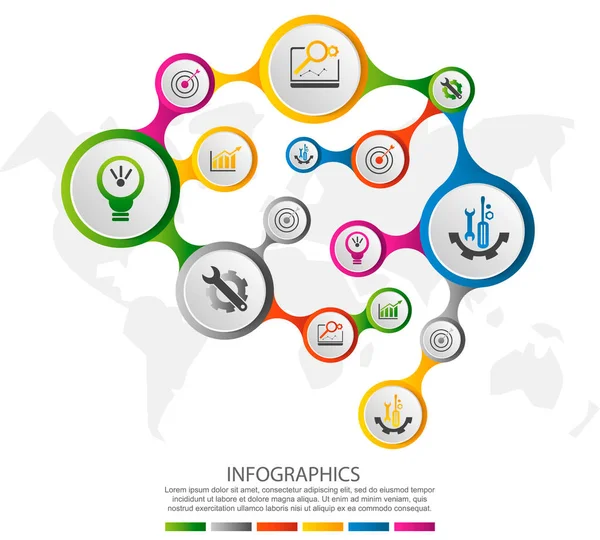 Moderne 3d vector illustratie in de vorm van het menselijk brein. Infographic sjabloon met cirkels en pictogrammen. Ontworpen voor business, presentaties, indeling van de werkstroom, diagrammen, gezondheid — Stockvector