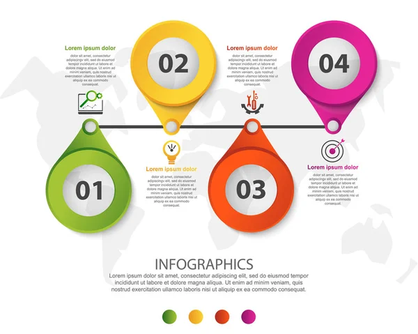 Illustration vectorielle 3D moderne. Modèle d'infographie circulaire avec quatre éléments et icônes. Chronologie conçue pour les entreprises, les présentations, la conception Web, les applications, les interfaces, les diagrammes en 4 étapes — Image vectorielle