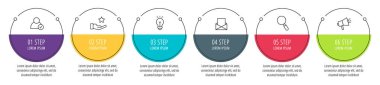 Modern vektör çizim. Infographic şablonu altı öğeleri, sektörler, simgeleri ile daireler. İş, sunumlar, web tasarım, arayüzü, iş akışı düzeni, 6 adımlar ile diyagramları için tasarlanmış