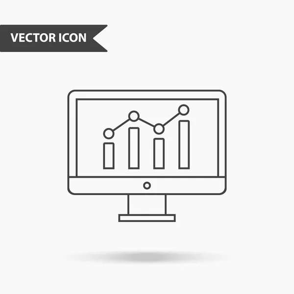 Ilustração vetorial moderna e simples de um monitor com ícone de gráfico. Imagem plana com linhas finas para aplicação, interface, apresentação, infográficos em fundo isolado — Vetor de Stock