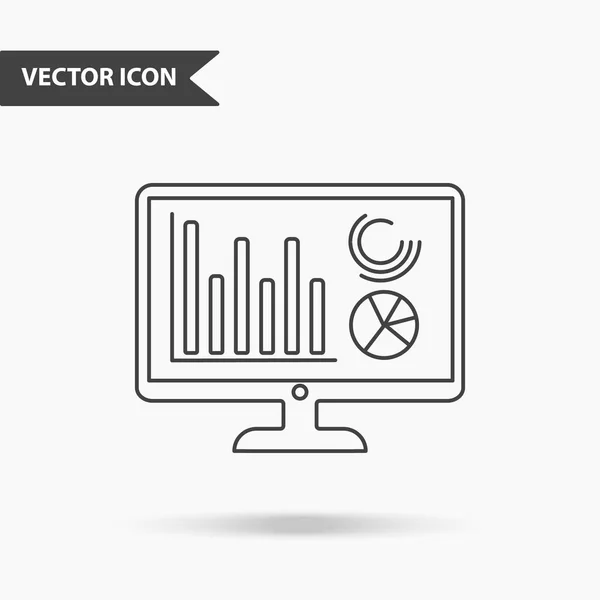 Ilustração vetorial moderna e simples de um monitor com ícone de gráfico. Imagem plana com linhas finas para aplicação, interface, apresentação, infográficos em fundo isolado — Vetor de Stock