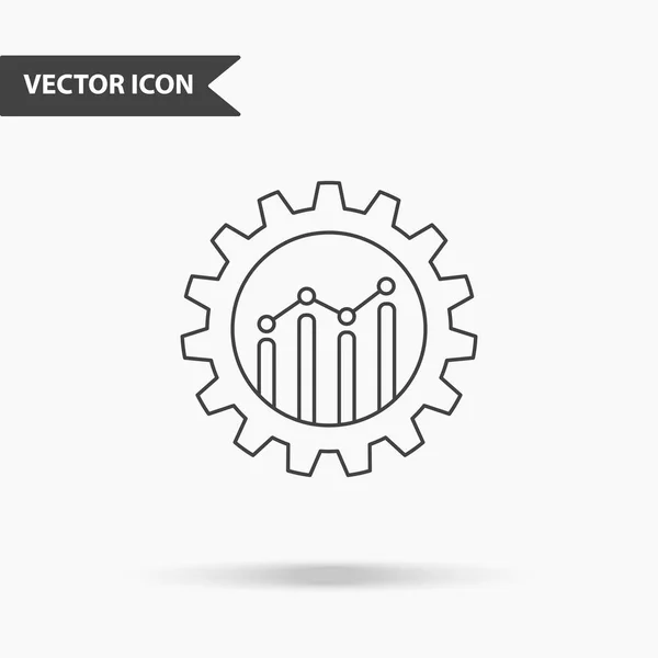 Ilustração vetorial moderna e simples de engrenagem com gráfico de negócios dentro do ícone. Imagem plana com linhas finas para aplicação, interface, apresentação, infográficos em fundo isolado — Vetor de Stock