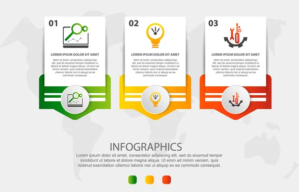 Ilustração Vetorial Moderna Modelo Infográfico Com Três Elementos Círculos Texto — Vetor de Stock