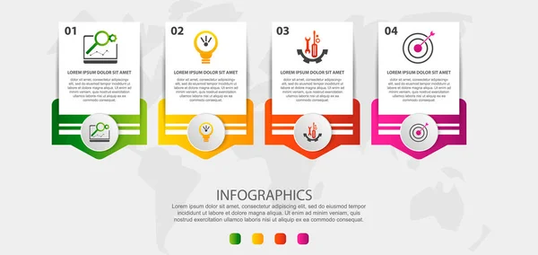 Ilustración Vectorial Moderna Plantilla Infográfica Con Cuatro Elementos Círculos Texto — Vector de stock