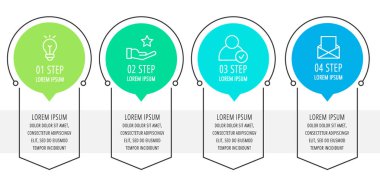 Modern vektör düz çizim. Infographic şablon dört öğeleri, şekiller, simgeleri ile daireler. İş, sunumlar, web tasarım, arayüzü, eğitim, 4 adımlar ile diyagramları için tasarlanmış zaman çizelgesi