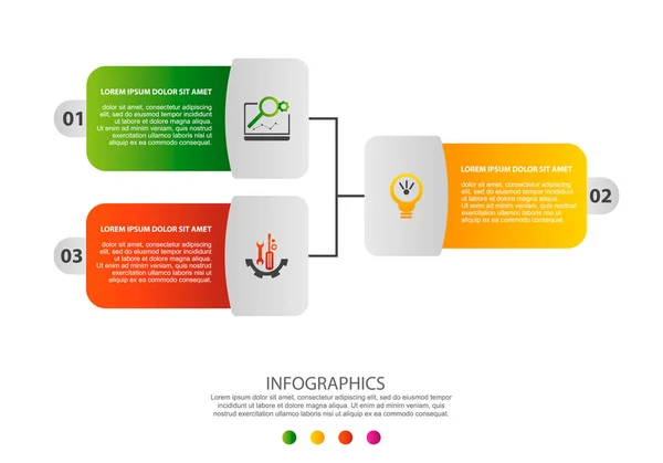 Современная 3D-векторная иллюстрация. Инфографический шаблон прямоугольника с тремя элементами, иконками. Предназначен для бизнеса, презентаций, веб-дизайна, образования, приложений, интерфейсов, фаблетов с 3 шагами — стоковый вектор