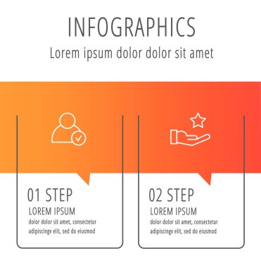 Modern hat düz vektör illüstrasyon. Infographic şablonunu iki öğe ve simge ile etiketleyin. İş, sunum, iş akışı düzeni, eğitim ve 2 adımlı diyagramları için tasarlanmıştır