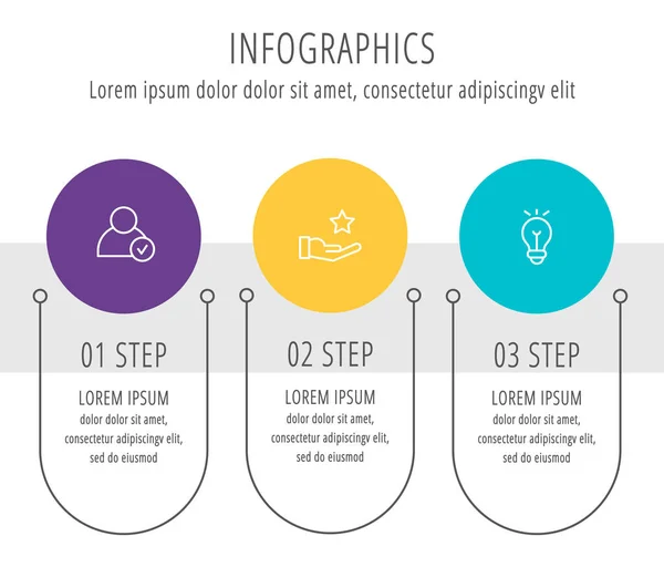 Ilustração Plana Vetorial Moderna Modelo Círculos Infográficos Com Três Elementos — Vetor de Stock