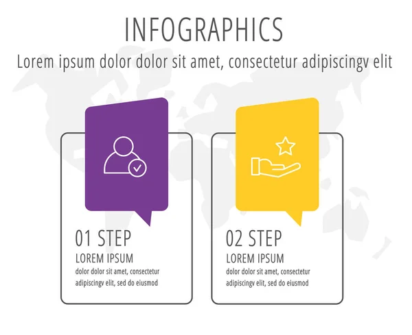 Linie modernă ilustrație vectorială plană. Etichetă șablon infografic cu două elemente și pictograme. Proiectat pentru afaceri, prezentări, aspectul fluxului de lucru, educație și diagrame în 2 pași — Vector de stoc