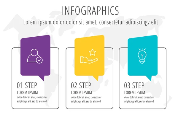 Modern line flat vector illustration. Label infographic template with three elements and icons. Designed for business, presentations, workflow layout, education and 3 step diagrams — Stock Vector