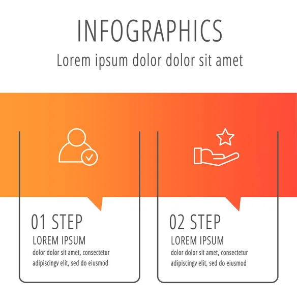 Nowoczesna linia płaska ilustracja wektorowa. Etykieta Infografika szablonu z dwoma elementami i ikonami. Zaprojektowany dla biznesu, prezentacji, układu obiegu pracy, edukacji i schematów 2-stopniowych — Wektor stockowy