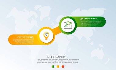 Modern 3d illüstrasyon vektör. Dairesel Infographic şablonu iki öğeler ve simgeler. İş, sunumlar, web tasarım, uygulamaları, arabirimleri, 2 adım diyagramları için tasarlanmış zaman çizelgesi