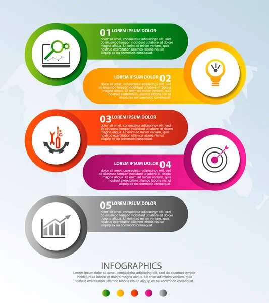 Ilustração Vetorial Moderna Modelo Infográfico Circular Com Cinco Elementos Ícones — Vetor de Stock