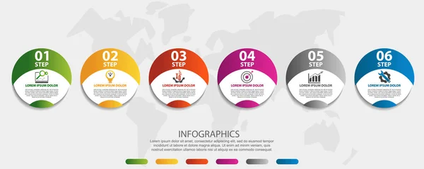 Modern 3d illüstrasyon vektör. Dairesel Infographic altı öğe şablonu. Simge ve metin. İş, sunumlar, web tasarım, uygulamaları, arabirimleri, 6 adımlar ile diyagramları için tasarlanmış — Stok Vektör