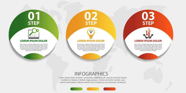 Ilustração Vetorial Moderna Modelo Infográfico Circular Com Três Elementos Ícones — Vetor de Stock