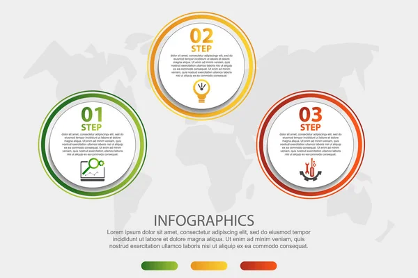 Moderna Illustrazione Vettoriale Modello Infografica Circolare Con Tre Elementi Icone — Vettoriale Stock